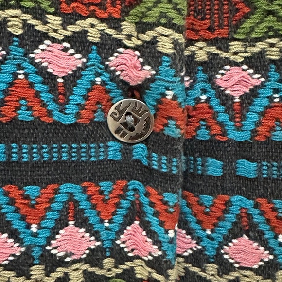 184 Chico's | EUC India Boho Vest - Blue Yellow Colorful Aztec Pattern (Size 1) - Picture 5 of 11